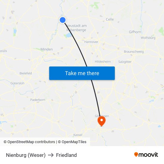 Nienburg (Weser) to Friedland map