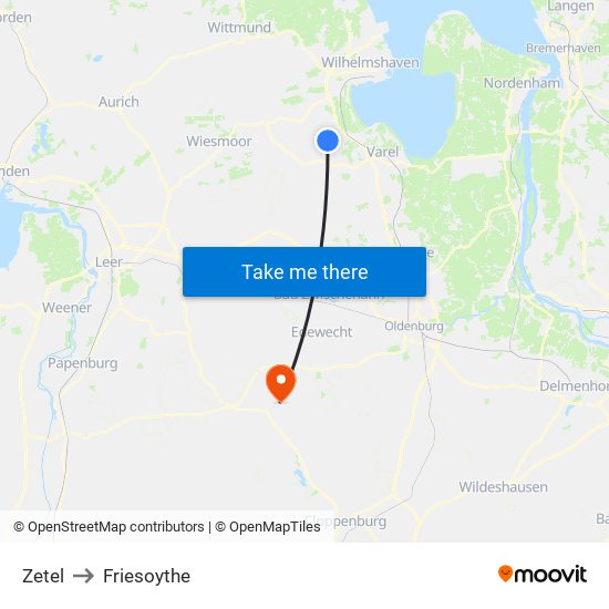 Zetel to Friesoythe map