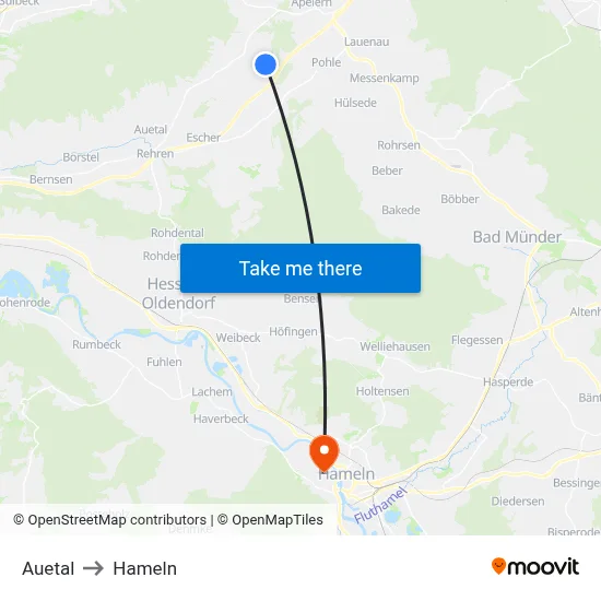 Auetal to Hameln map