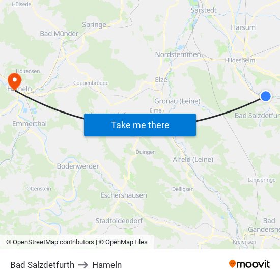 Bad Salzdetfurth to Hameln map