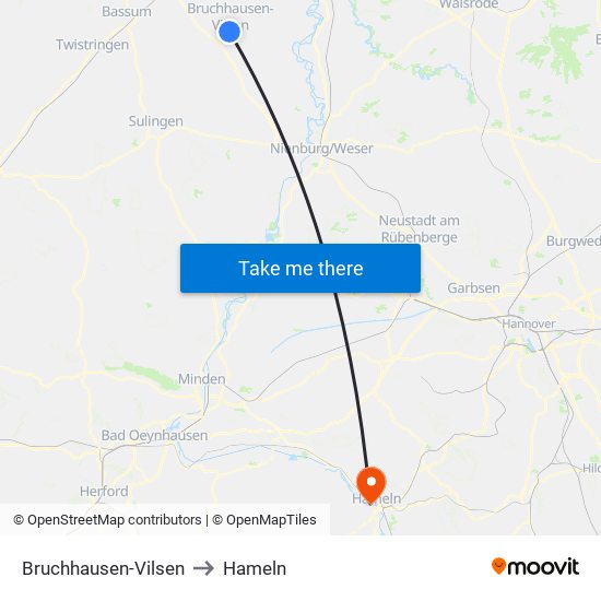 Bruchhausen-Vilsen to Hameln map