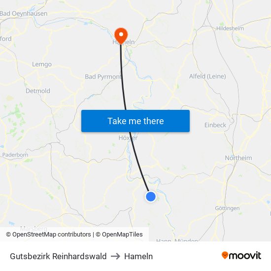 Gutsbezirk Reinhardswald to Hameln map