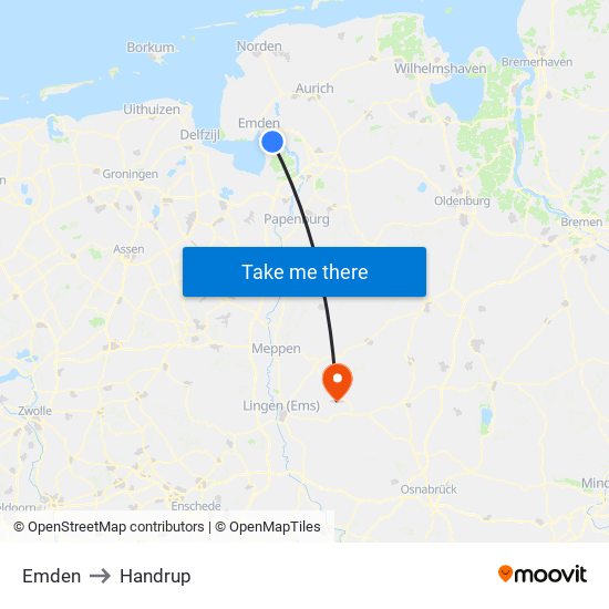 Emden to Handrup map