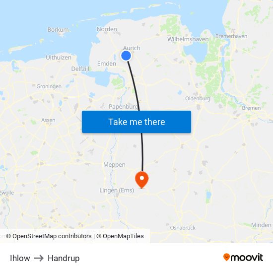 Ihlow to Handrup map