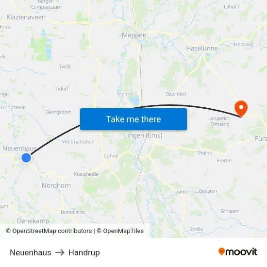 Neuenhaus to Handrup map