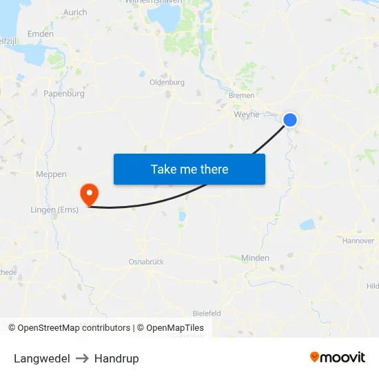 Langwedel to Handrup map