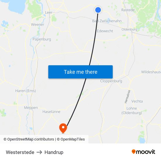 Westerstede to Handrup map