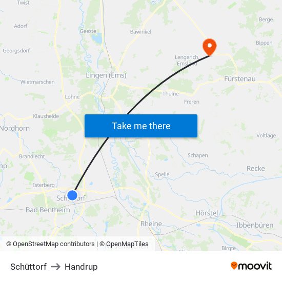 Schüttorf to Handrup map