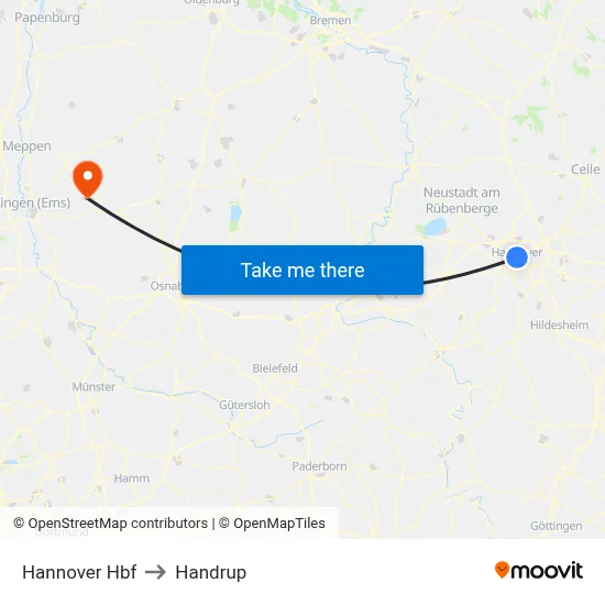 Hannover Hbf to Handrup map