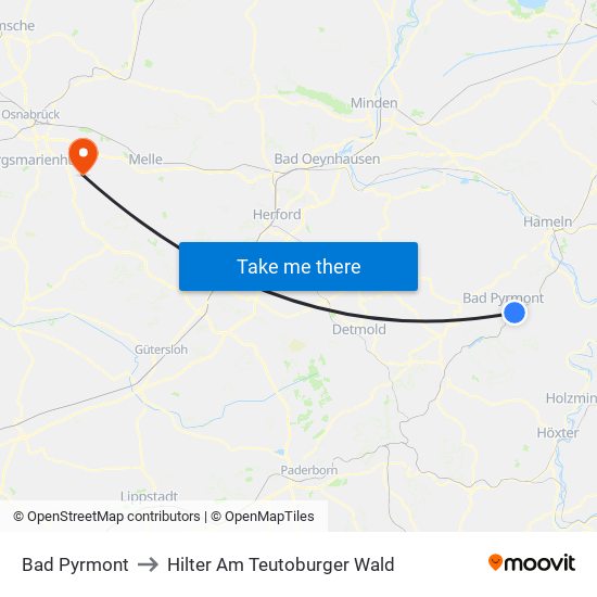 Bad Pyrmont to Hilter Am Teutoburger Wald map