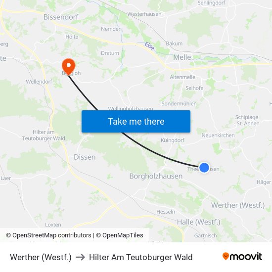 Werther (Westf.) to Hilter Am Teutoburger Wald map