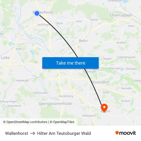 Wallenhorst to Hilter Am Teutoburger Wald map