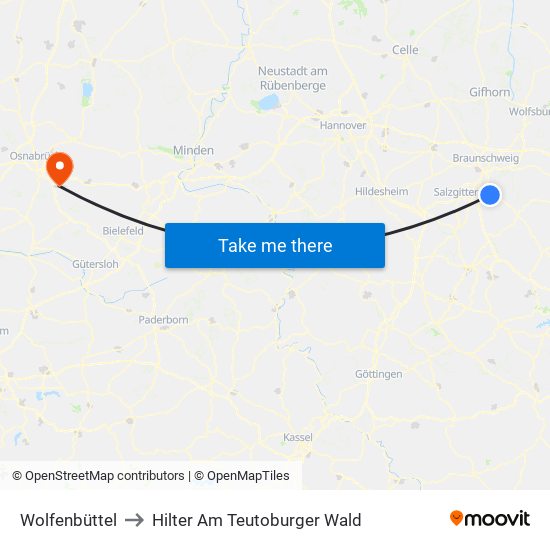 Wolfenbüttel to Hilter Am Teutoburger Wald map