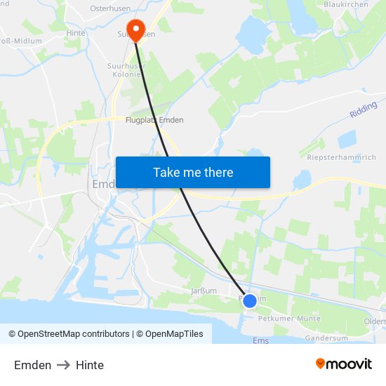 Emden to Hinte map