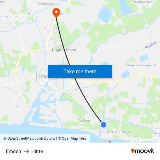 Emden to Hinte map