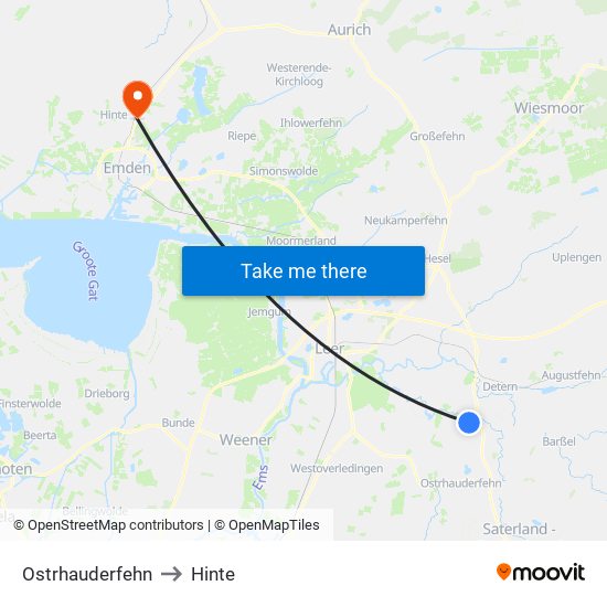Ostrhauderfehn to Hinte map