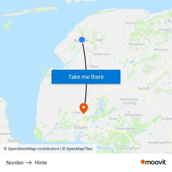 Norden to Hinte map