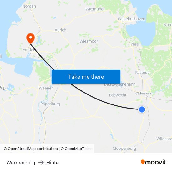 Wardenburg to Hinte map