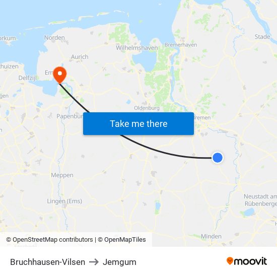 Bruchhausen-Vilsen to Jemgum map