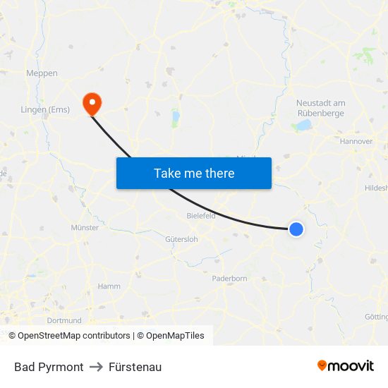 Bad Pyrmont to Fürstenau map