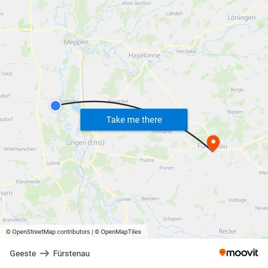 Geeste to Fürstenau map