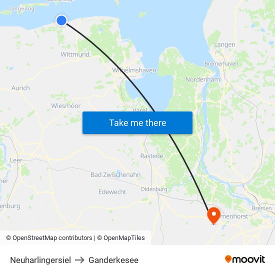Neuharlingersiel to Ganderkesee map