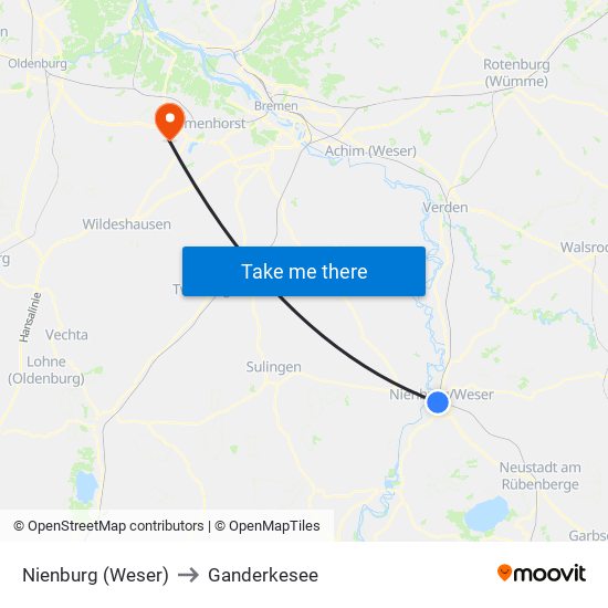 Nienburg (Weser) to Ganderkesee map