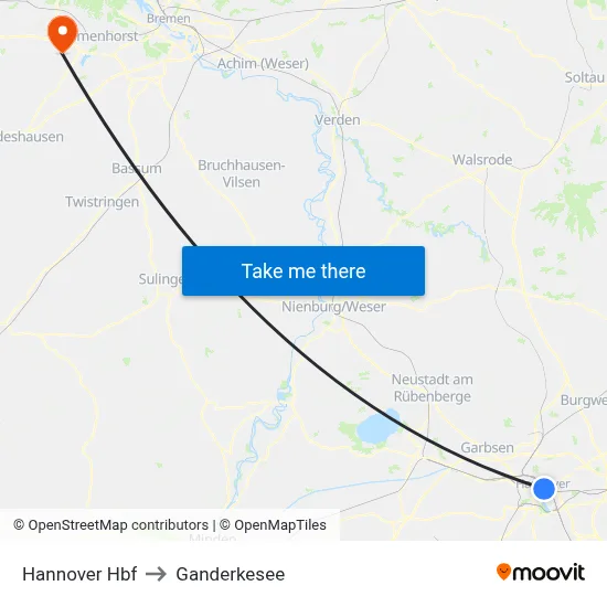 Hannover Hbf to Ganderkesee map