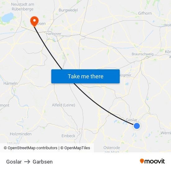 Goslar to Garbsen map