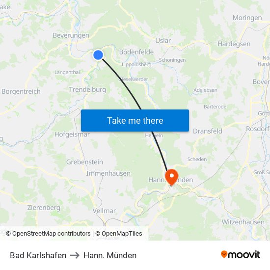 Bad Karlshafen to Hann. Münden map