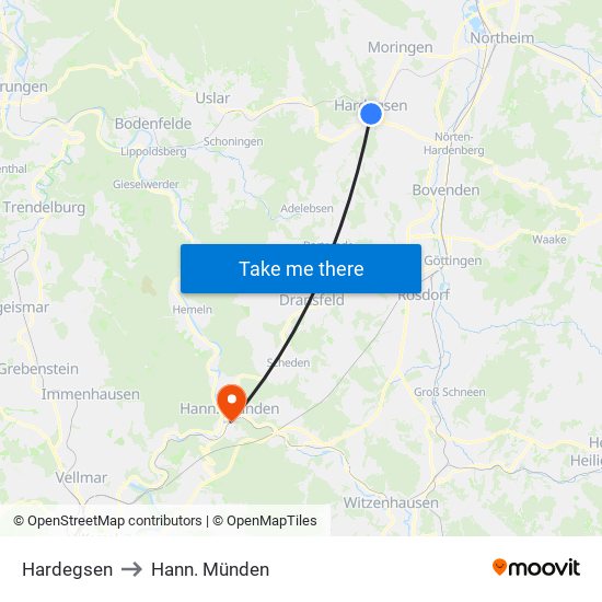 Hardegsen to Hann. Münden map