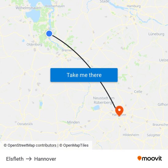 Elsfleth to Hannover map