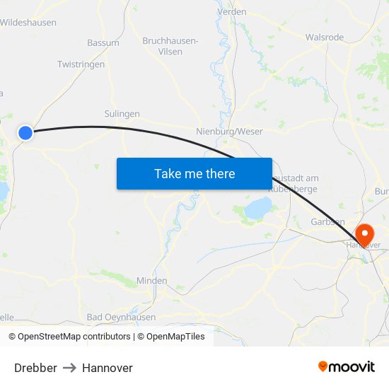 Drebber to Hannover map