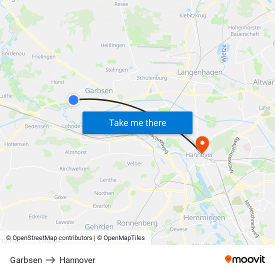 Garbsen to Hannover map