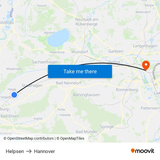 Helpsen to Hannover map
