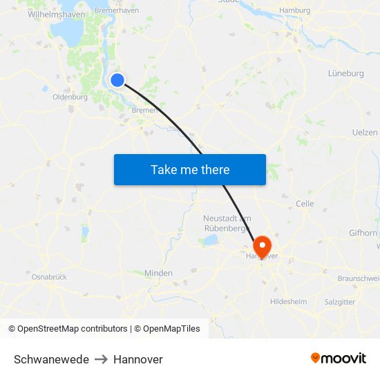 Schwanewede to Hannover map