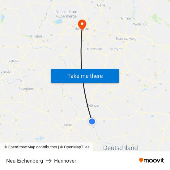 Neu-Eichenberg to Hannover map