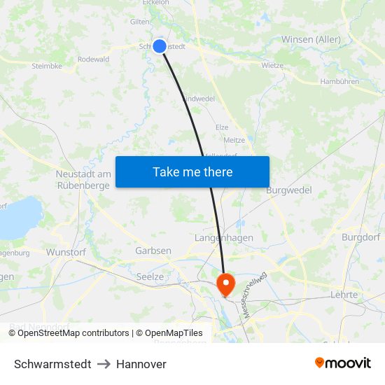 Schwarmstedt to Hannover map