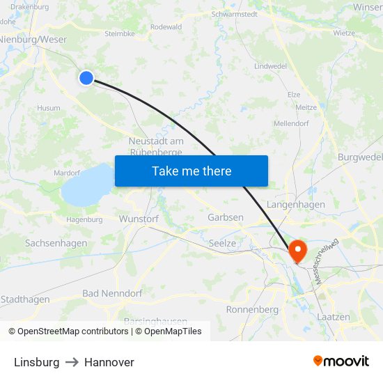 Linsburg to Hannover map