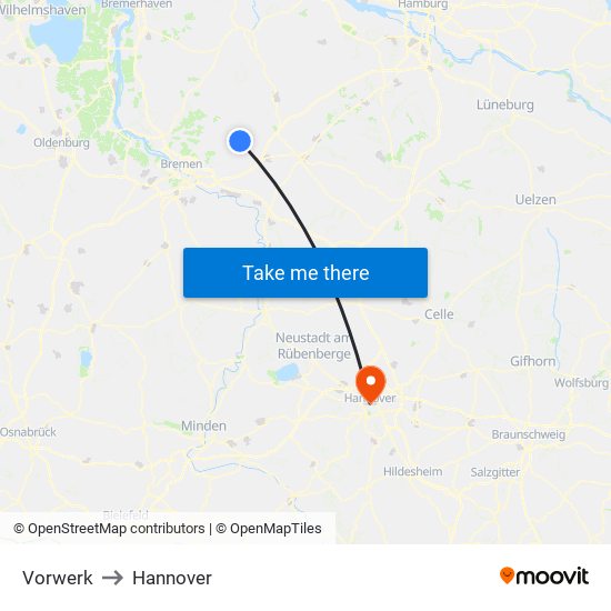 Vorwerk to Hannover map