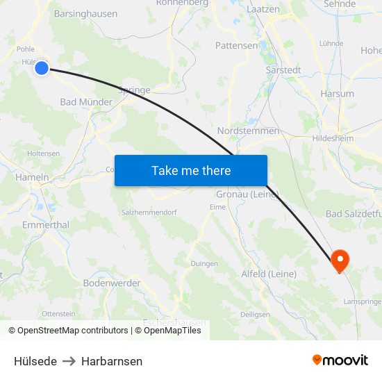 Hülsede to Harbarnsen map