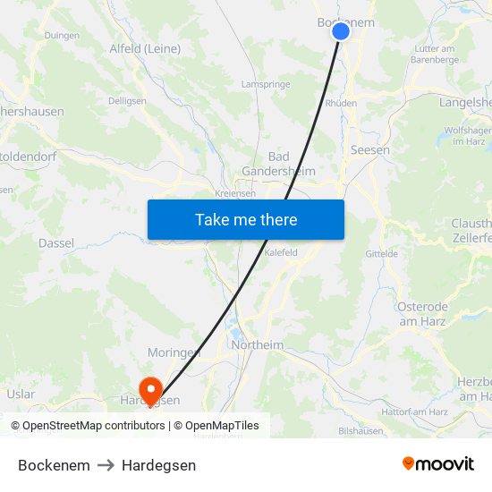 Bockenem to Hardegsen map