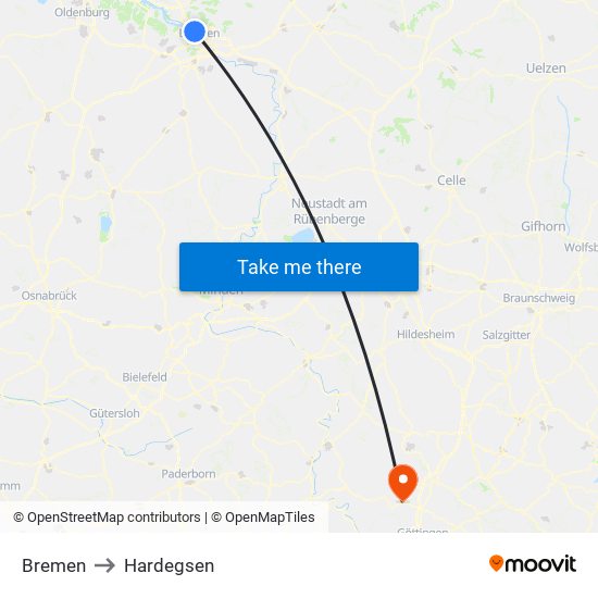 Bremen to Hardegsen map