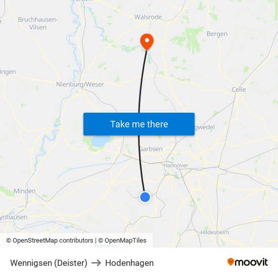 Wennigsen (Deister) to Hodenhagen map