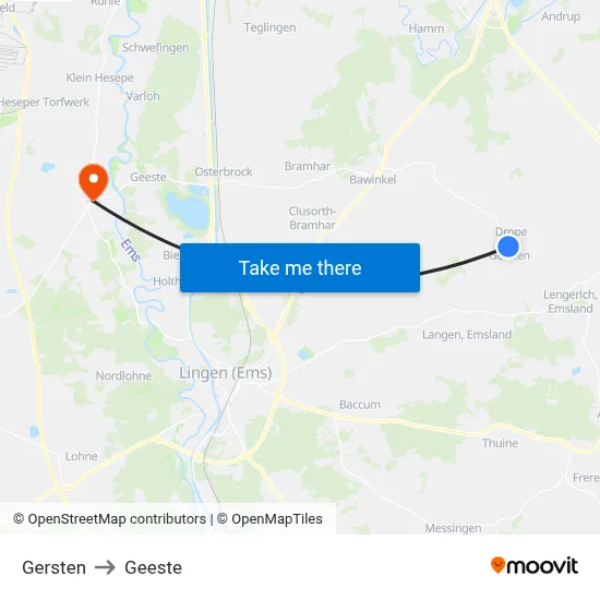 Gersten to Geeste map