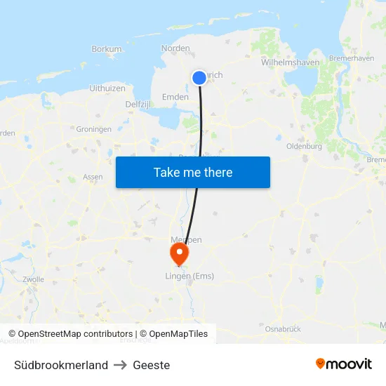 Südbrookmerland to Geeste map