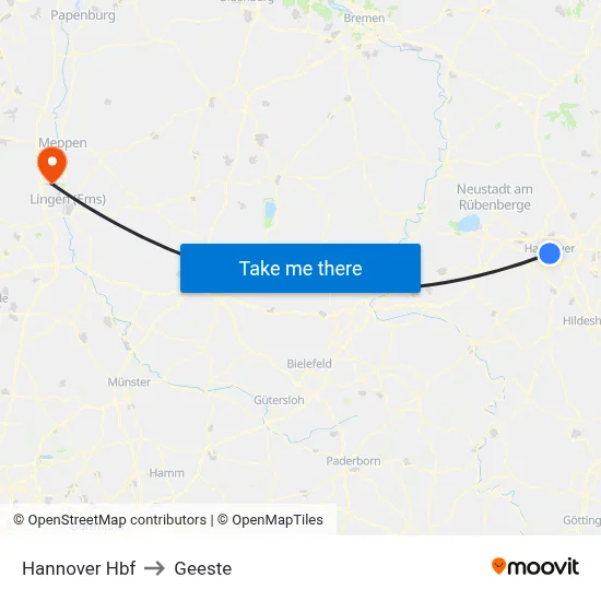 Hannover Hbf to Geeste map