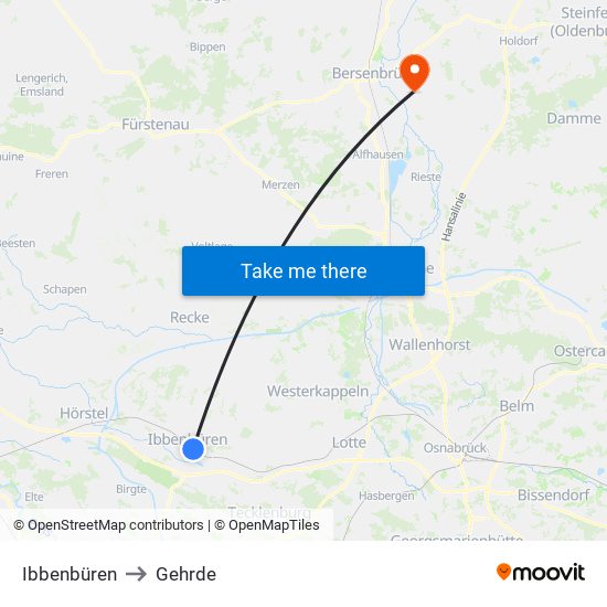 Ibbenbüren to Gehrde map