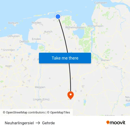 Neuharlingersiel to Gehrde map