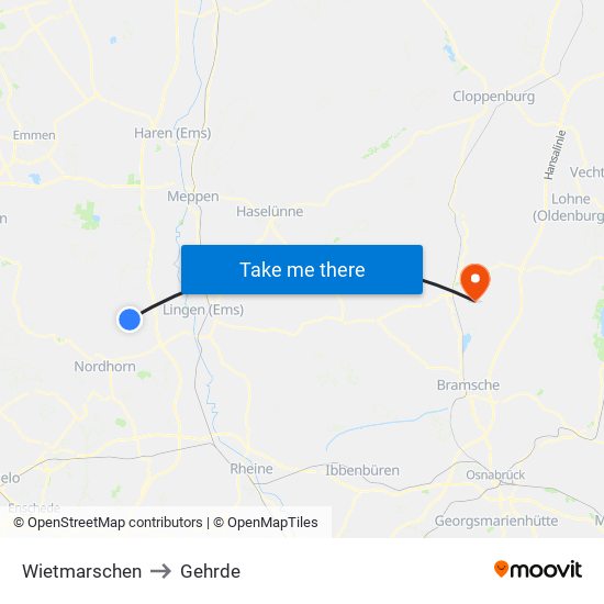 Wietmarschen to Gehrde map